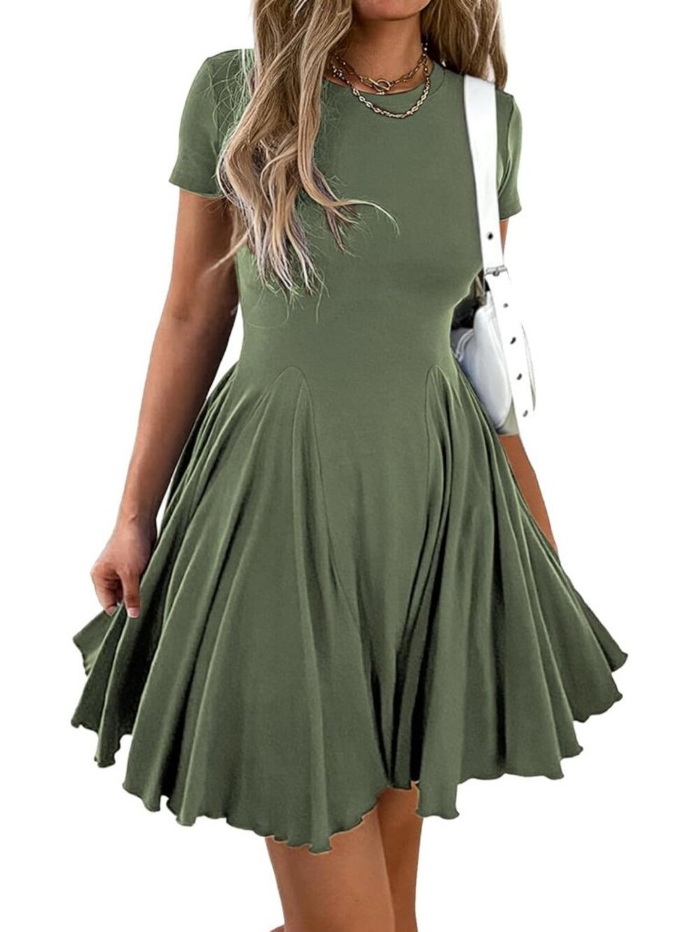 Women's Crewneck Fit and Flare Mini Dress - Flowy Skater Sundress for Summer